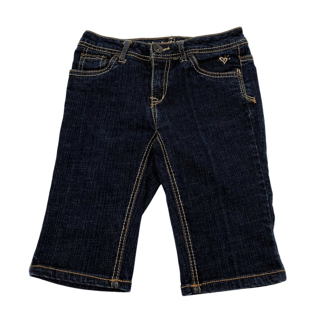 Justice Girls Size 12 Capri Bermuda Jean Shorts Dark Wash Blue Flap Pocket